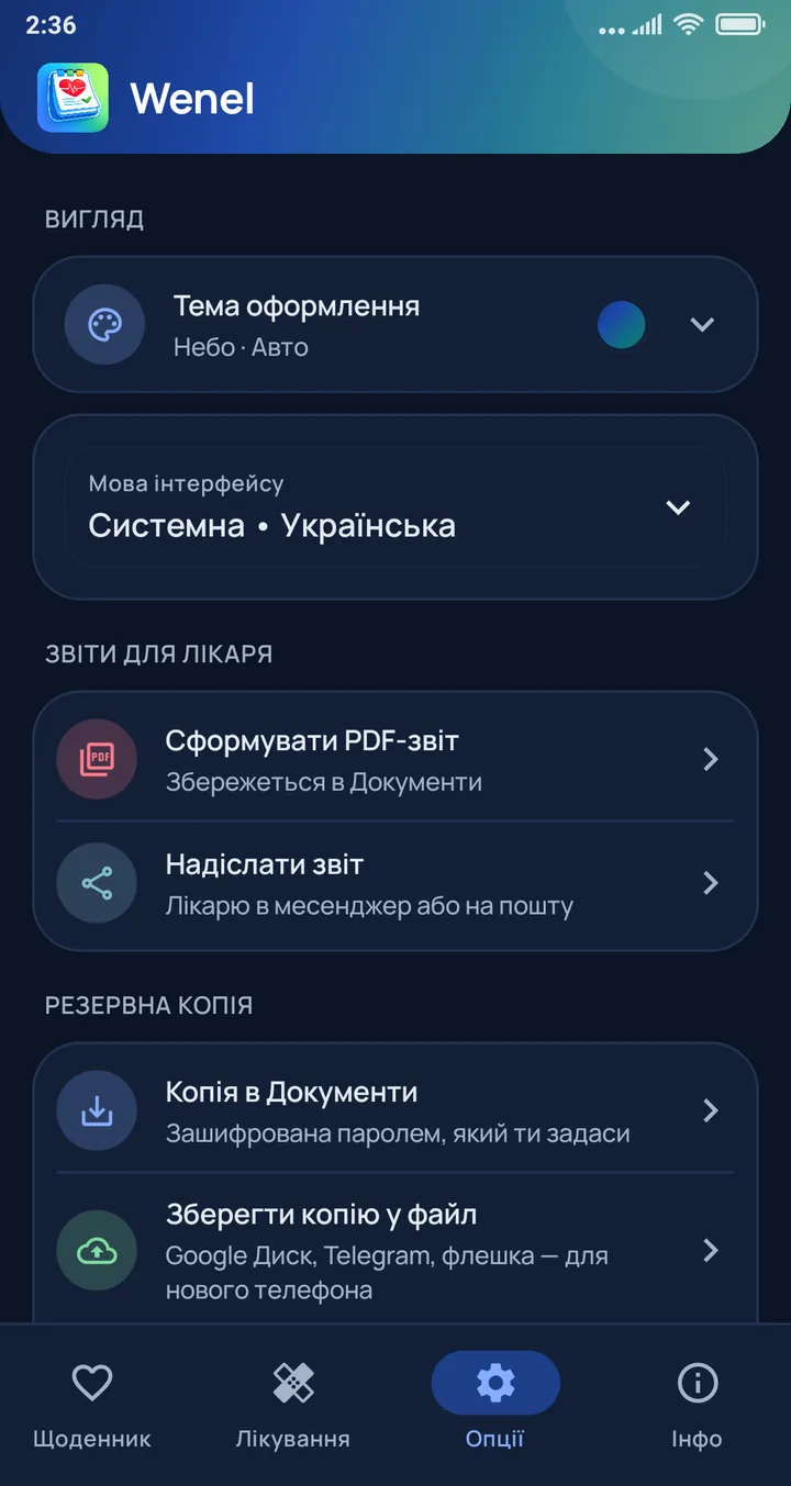 Wenel — PDF-звіт для лікаря